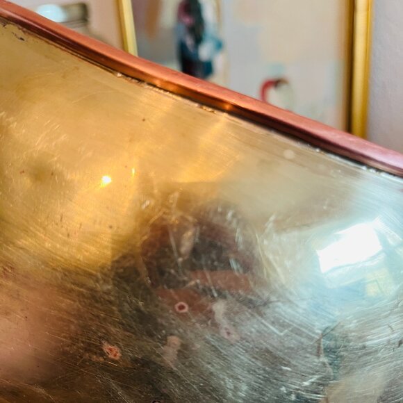 Vintage Brass & Copper Trim Coffee Table Triangle Bowl Cottagecore Traditional - Picture 7 of 7